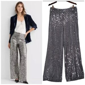 Ann Tayor LOFT Sequin Wide Leg Pants Size 10 Gray Cocktail Girl's Night Out NWT
